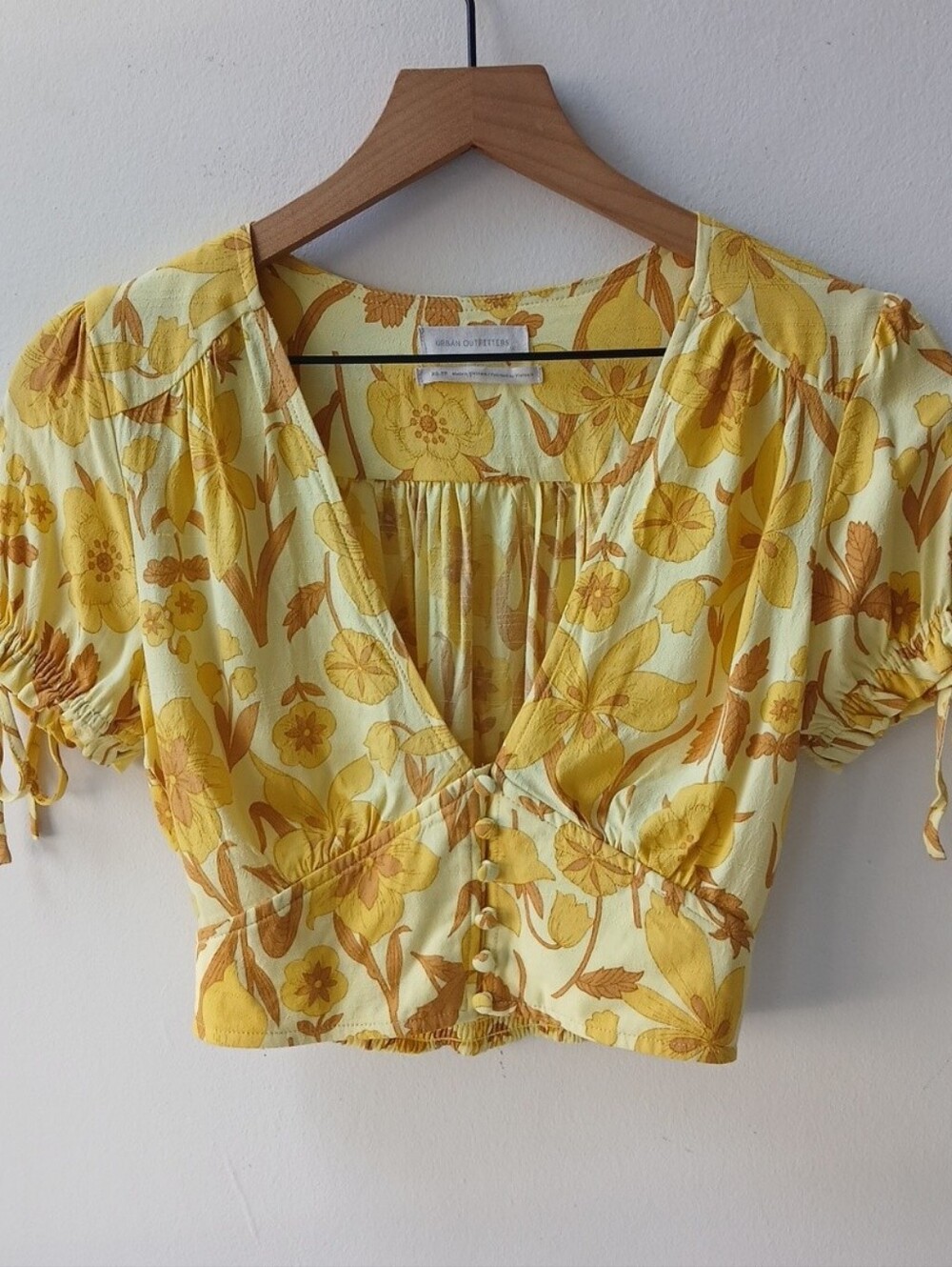 Urban Outfitters Crop Corset Blouse Gold Floral Print XS